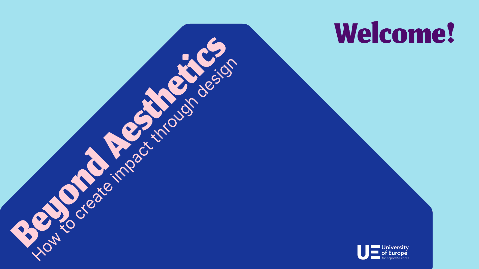 Beyond Aesthetics welcome slide in light blue and dark blue