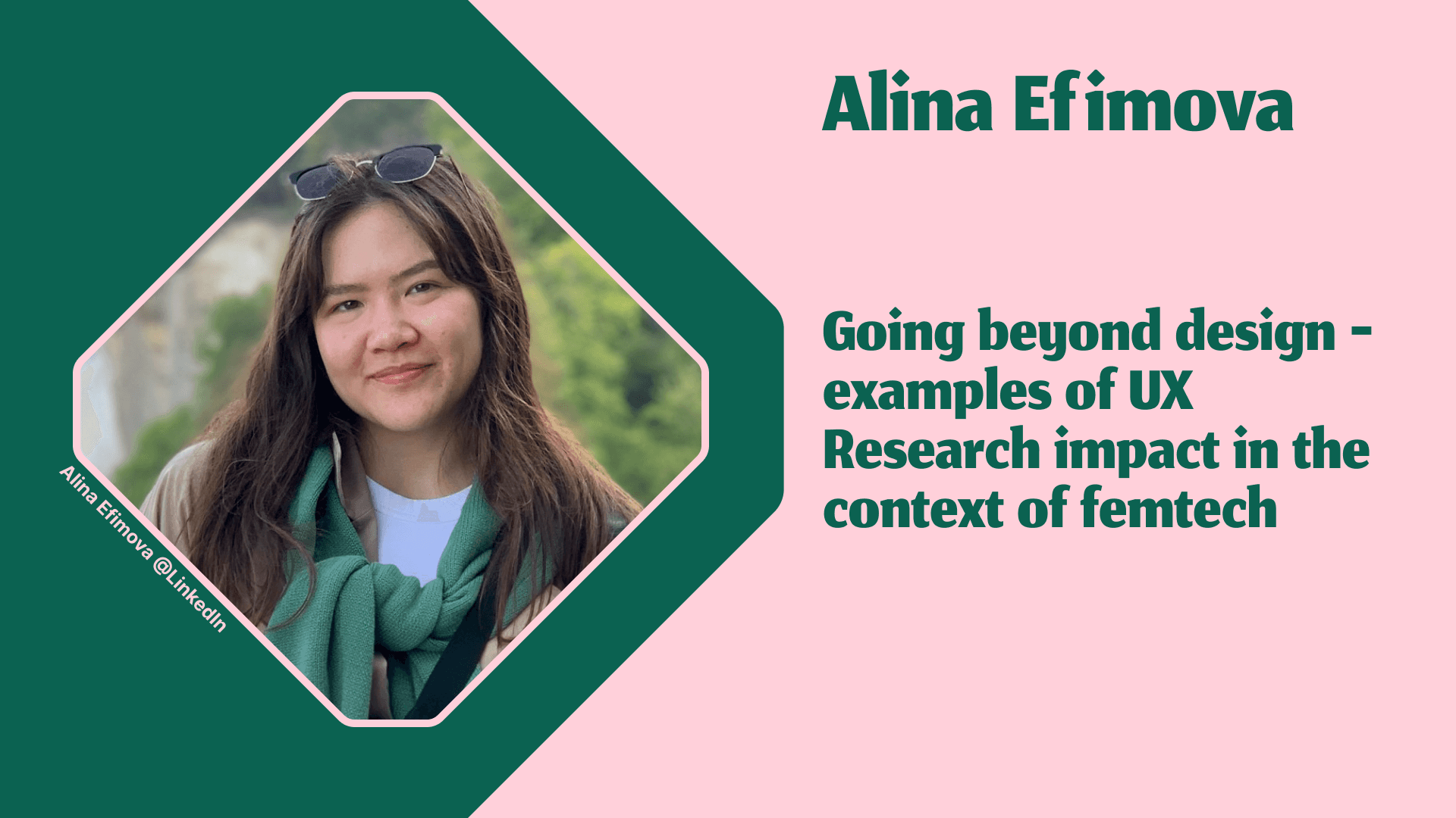 Talk title slide for Alina Efimova
