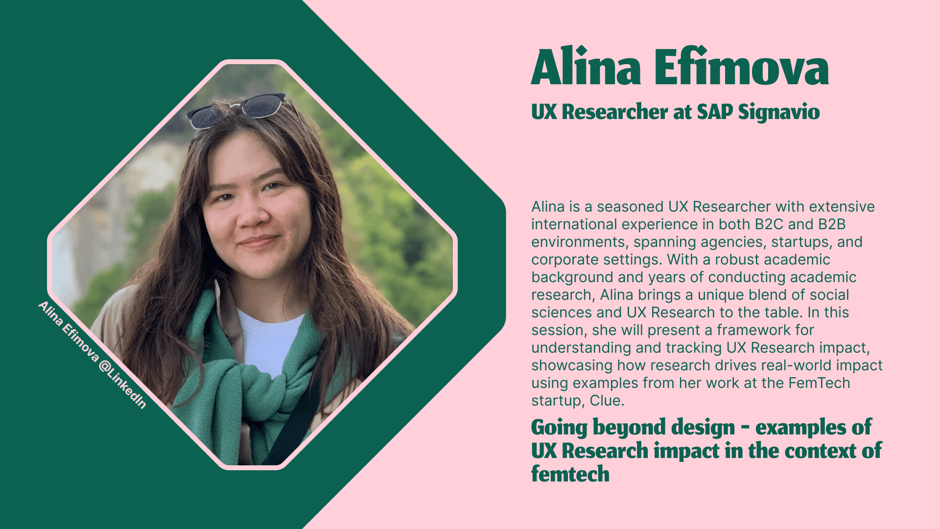 Speaker introduction slide for Alina Efimova