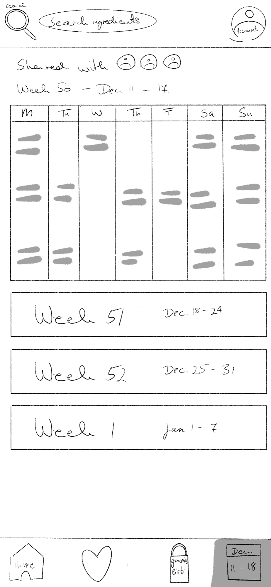 Sketch of the weekly meal plan