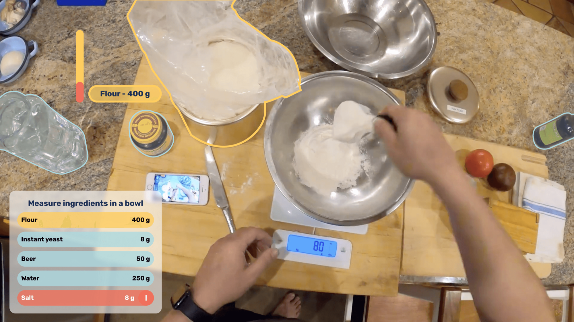 AR view: measuring ingredients on a scale