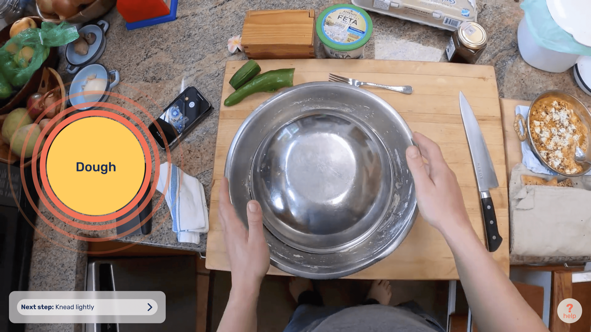 AR view: a round dough timer next to the bowl
