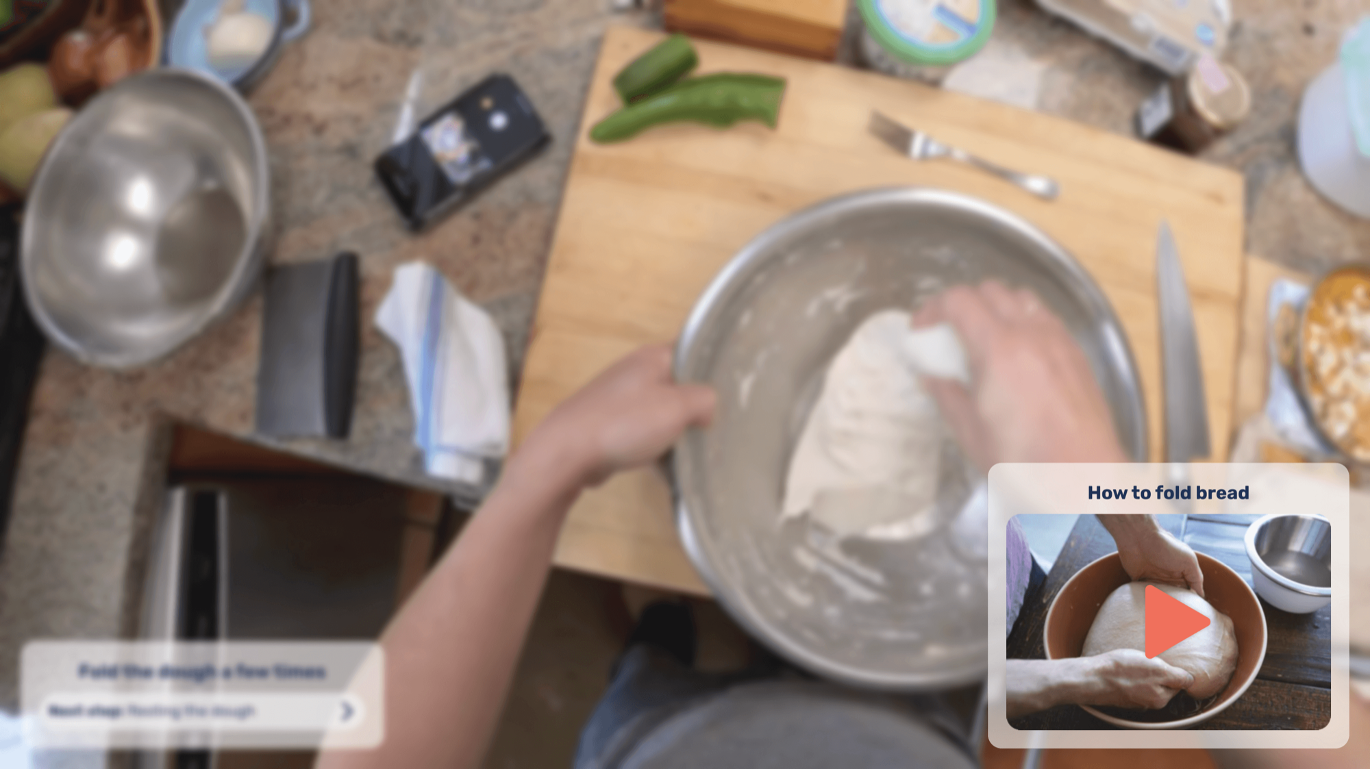 AR view: a how-to video next to the bowl