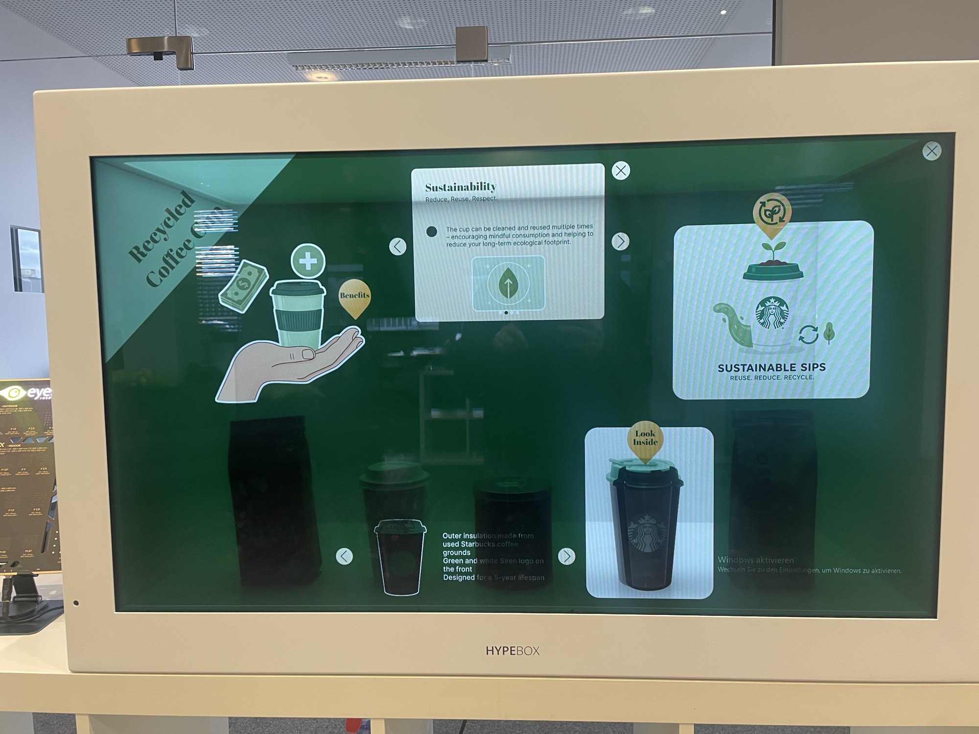 HypeBox info cards about sustainability next to the products