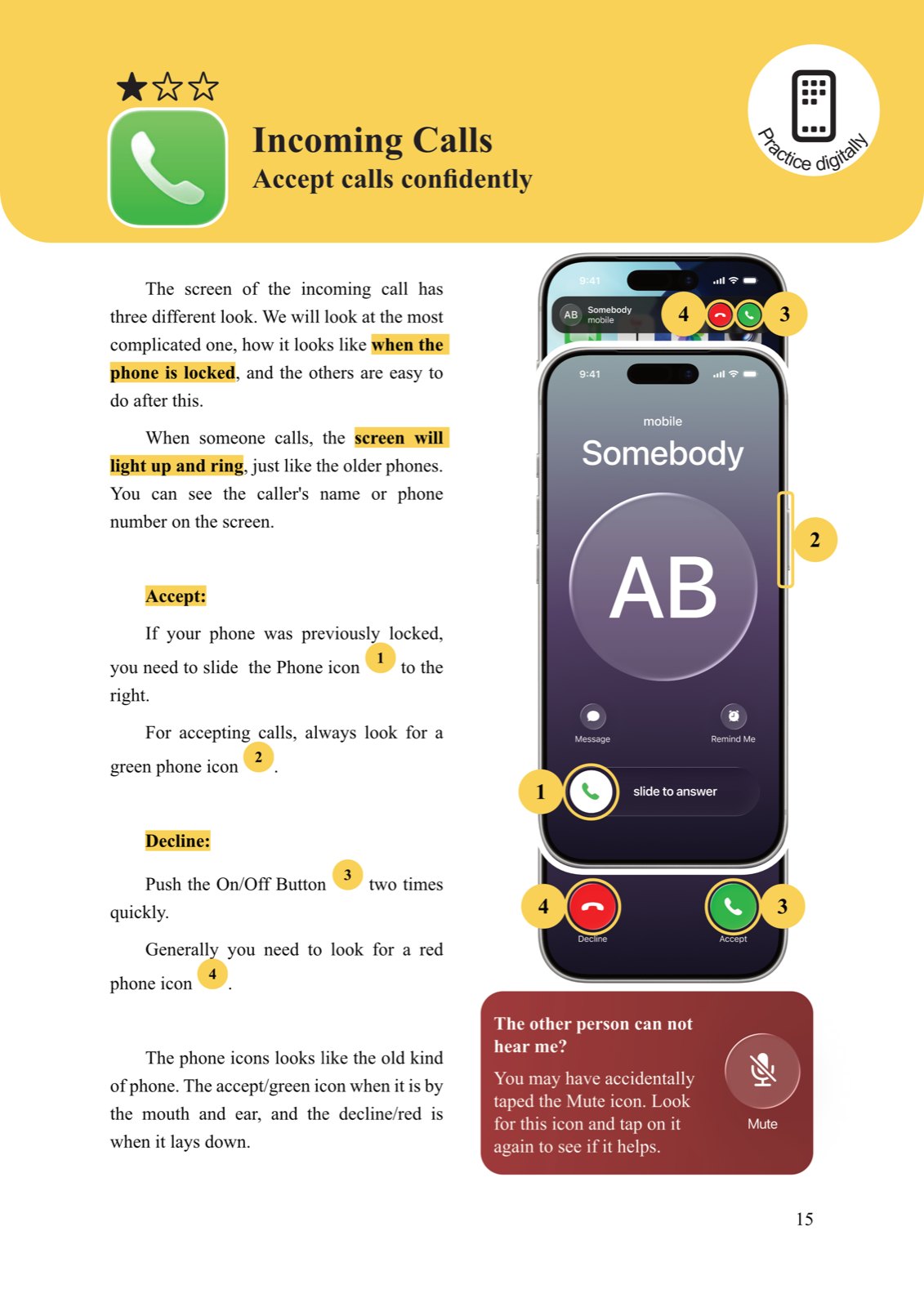 Guide page: accepting incoming calls