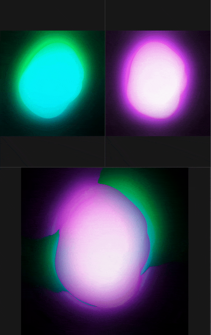 Animated blobs in cyan and pink fusing together