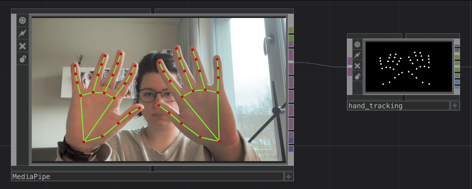 TouchDesigner network turning tracked hands into points