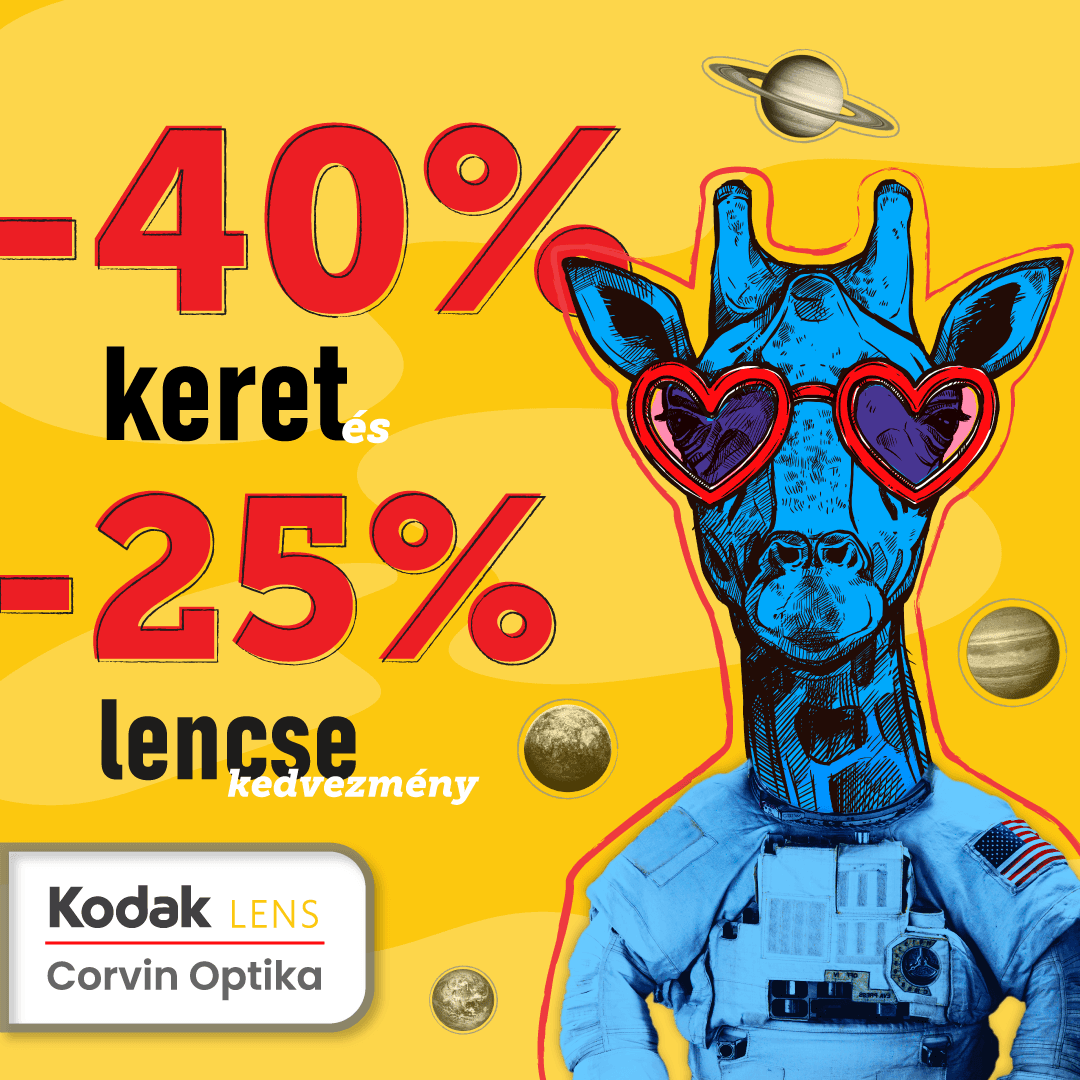 Sale post: 40% off frames and 25% off lenses, with a giraffe astronaut in heart glasses