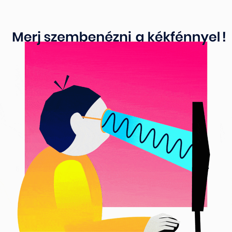 Animation: a figure facing blue light through glasses