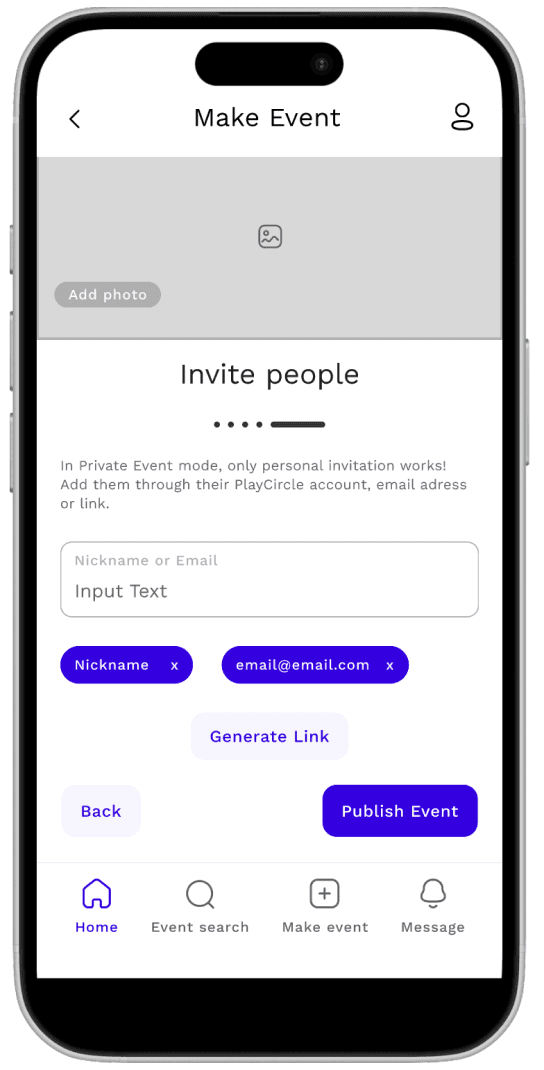 Wireframe: invite people to an event