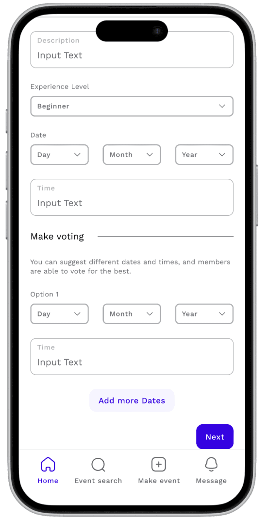 Wireframe: suggest dates for an event