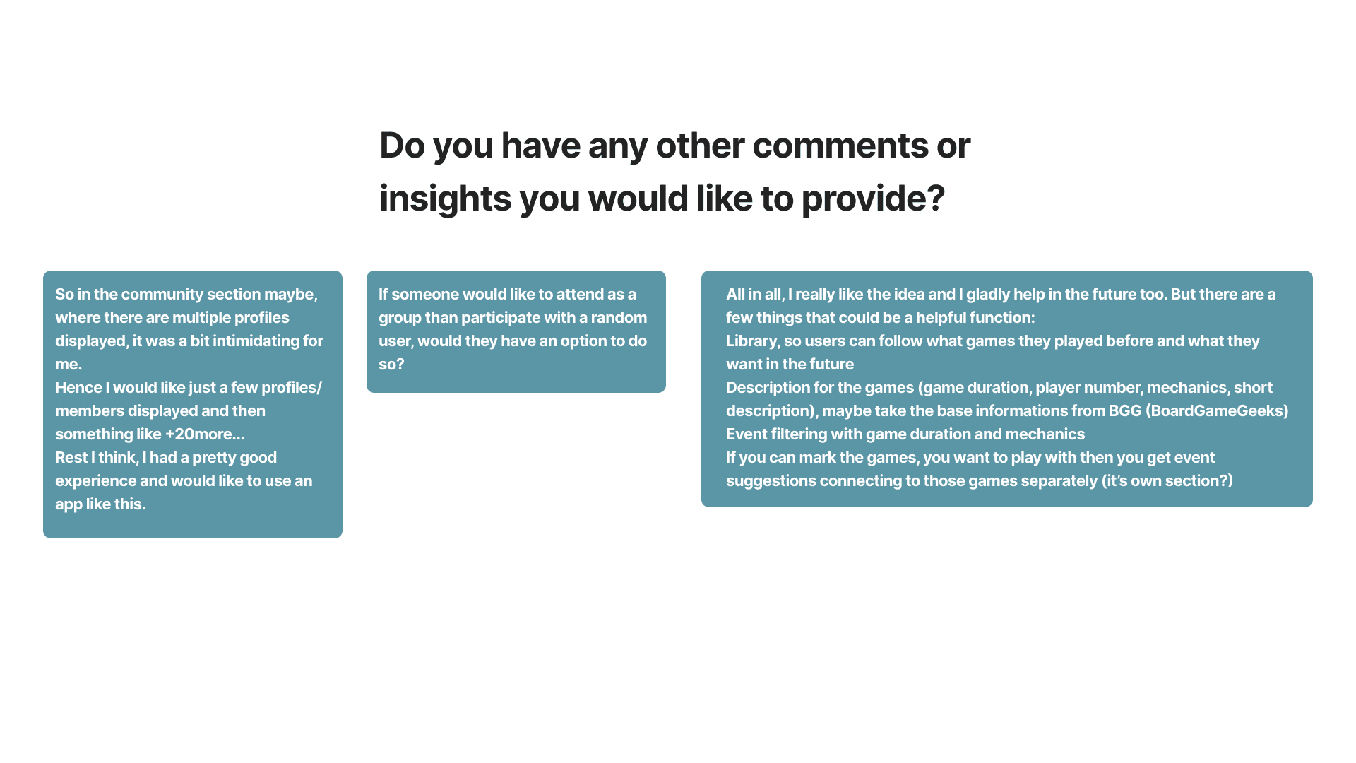 Open comments collected from testers