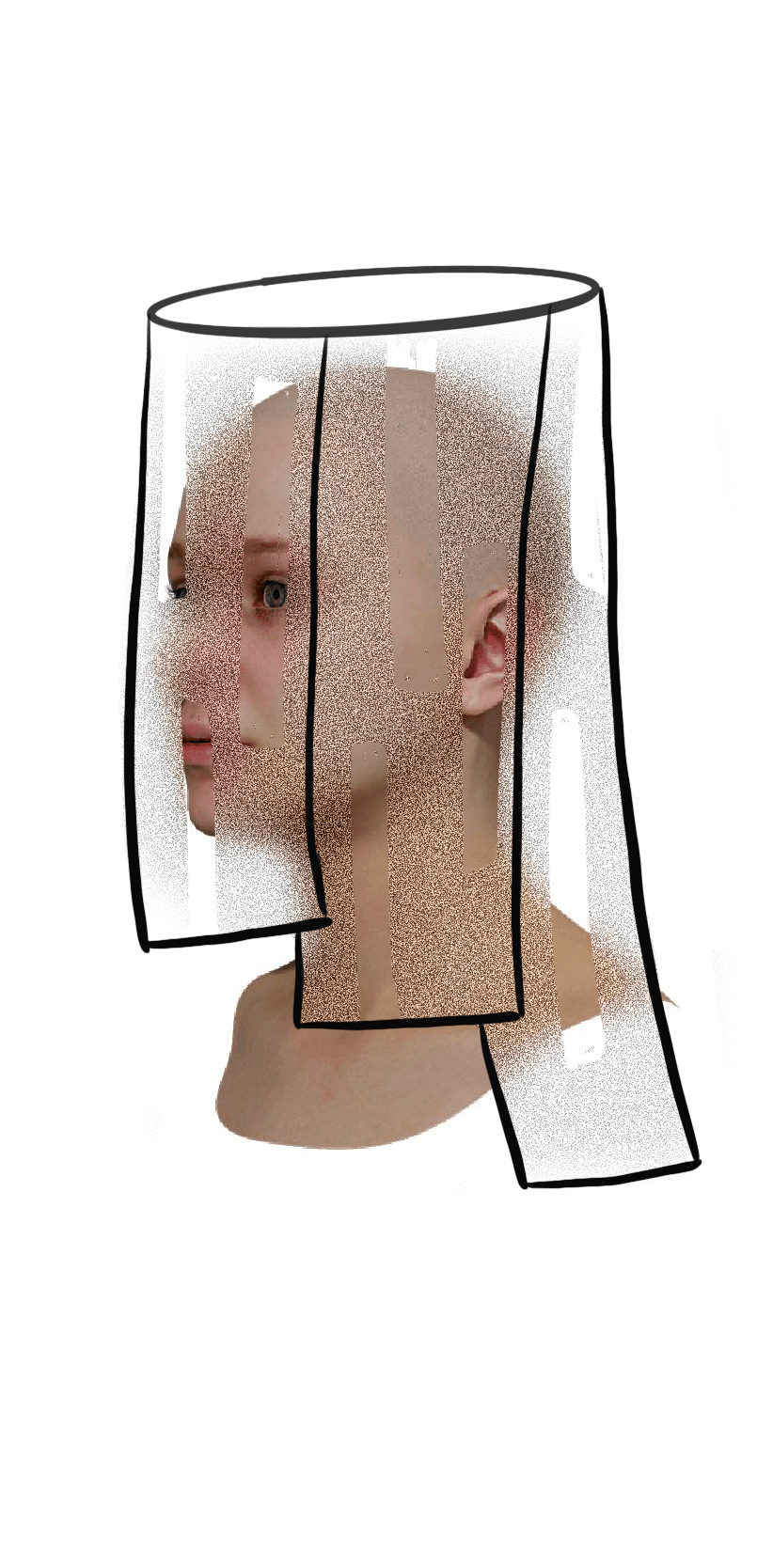 Sketch of the veil mask on a head
